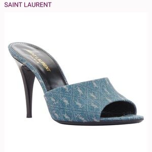 Saint Laurent Denim Blue Heeled Mules